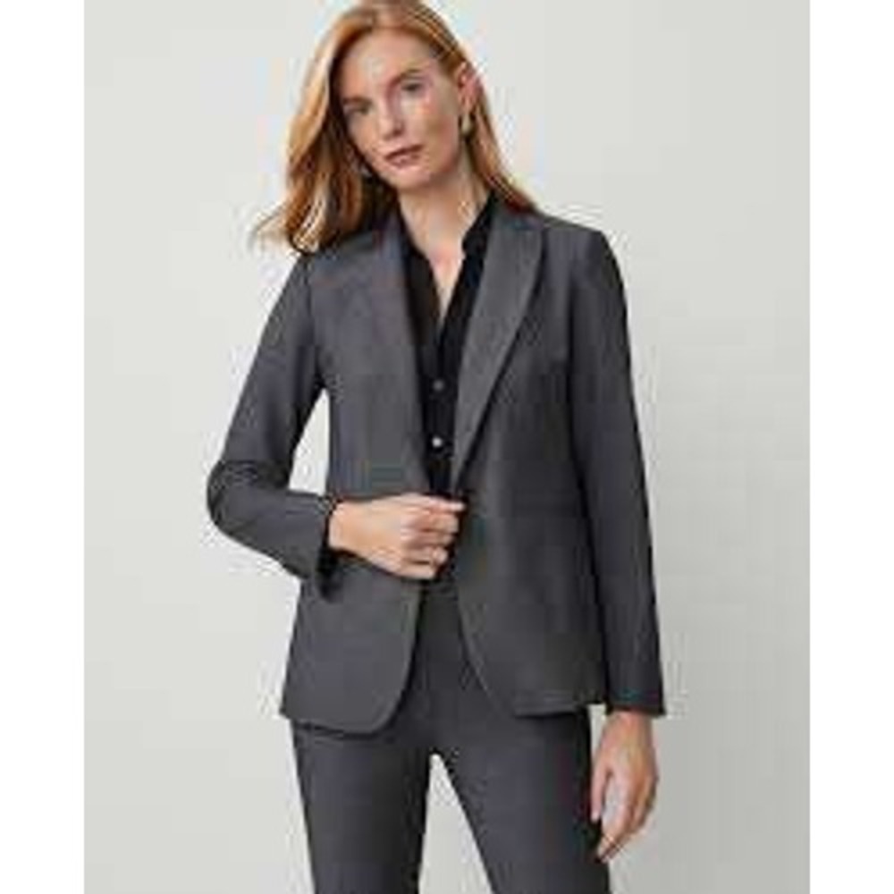 Ann Taylor Factory Womens Grey Textured Single Button Blazer Jacket Size 8